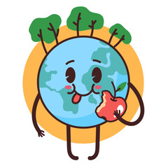 Happy planet Earth mascot character concept. Vector flat graphic design cartoon illustration