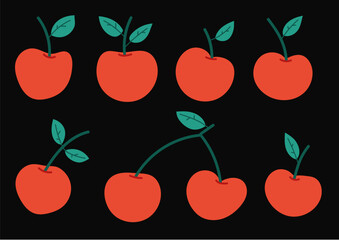 Cherry berry simple design element isolated on white background set. Vector flat graphic design cartoon illustration
