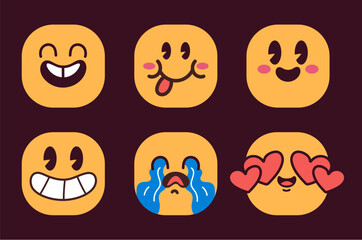 Cartoon emoticons face emoji with different emotions isolated on white background. Vector flat graphic design cartoon illustration