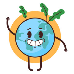 Happy planet Earth mascot character concept. Vector flat graphic design cartoon illustration