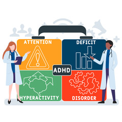 ADHD – attention deficit hyperactivity disorder acronym. business concept background. vector illustration concept with keywords and icons. lettering illustration with icons for web banner, flyer