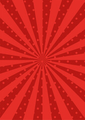 かわいいポップなドットの集中線・サンバースト　赤　Illustration with retro comic effect. Cute red burst background.