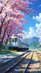 Obraz premium Train with sakura tree