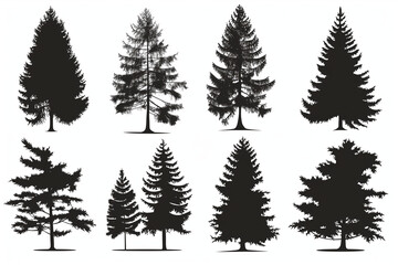 Obraz premium Tranquil Silhouette Series of Spruce Trees in Black and White Vector Art