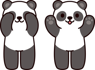 Cute cartoon panda bear playing Peekaboo, hiding and opening face. Simple kawaii animal drawing illustration. © sudowoodo
