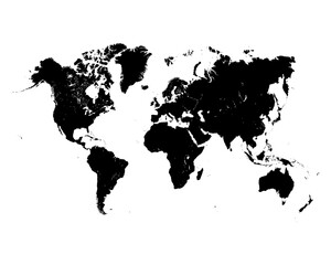 Black silhouette of world map on a white background	