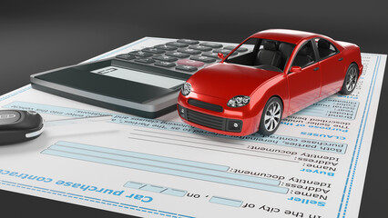 new vehicle payment, vehicle tax, car sale, car tax payment, car purchase, car purchase, financing, document signing, document for the sale of vehicle, 3d illustration