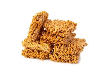 Heap of Instant noodles isolated on white background.full depth of field