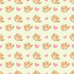 Cute cat with hearts seamless pattern. Funny cat pattern. Baby clothing.