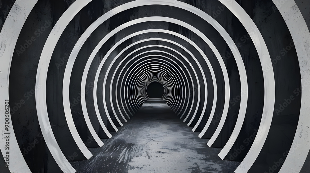 Aufkleber A striking monochromatic image featuring a tunnel with concentric rings, creating a visually intriguing and minimalist perspective.