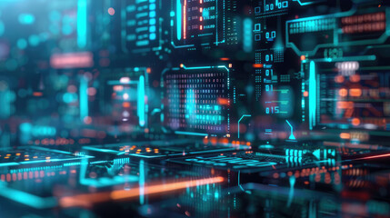 Fototapeta premium Explore the innovative 3D hologram showcasing bond certificates adrift in digital space, capturing the essence of modern finance and technology.