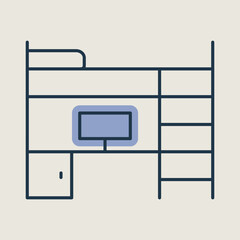 Bunk bed with workspace vector icon