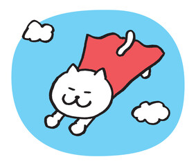 ヒーローみたいな目が細いかわいい白猫のキャラ素材