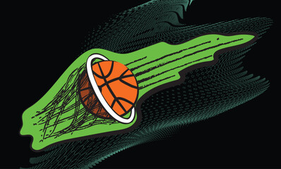 Basketball scoring goal with motion trail effect on abstract background