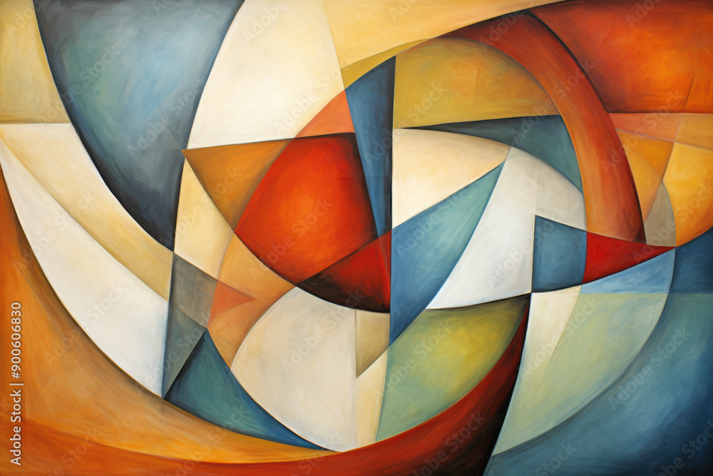 Poster abstract forms in motion, dynamic composition, abstract cubist or cubism style painting