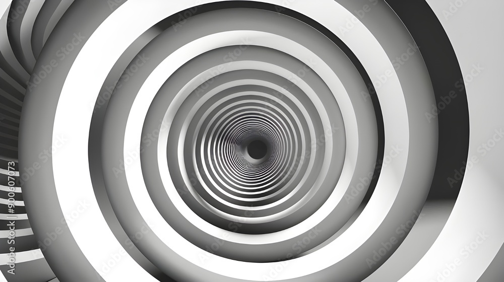 Aufkleber a monochromatic abstract tunnel featuring concentric circles in shades of black, white, and gray, cr