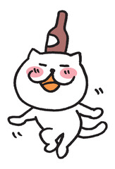 お酒を飲む目が細いかわいい白猫のキャラ素材