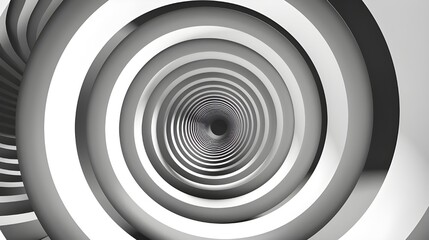 Obraz premium A monochromatic abstract tunnel featuring concentric circles in shades of black, white, and gray, creating a hypnotic visual effect.