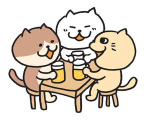 お酒を飲む目が細いかわいい白猫のキャラ素材