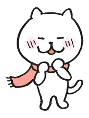 目が細いかわいい白猫のキャラ素材