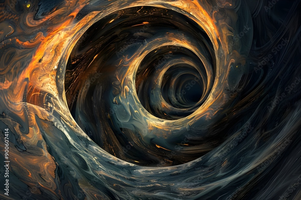 Aufkleber An abstract swirling vortex featuring dark tones and fiery orange hues, creating a dynamic and captivating visual effect.