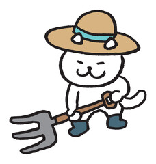 農業をする目が細いかわいい白猫のキャラ素材