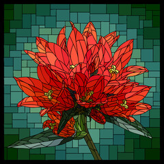 Vector square mosaic with blooming red bellflowers (campanula glomerata) in stained glass window.