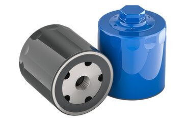 Two Car Oil Filters, 3D rendering isolated on transparent background