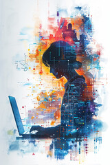 Obraz premium Women and technology, this image is perfect for a poster or presentation background