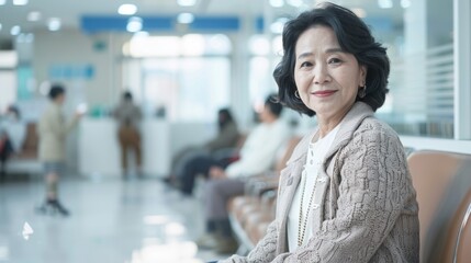 Fototapeta premium portrait of a woman sitting comfortably in a modern hospital waiting room 