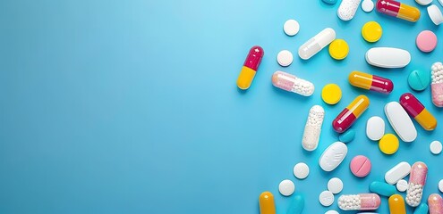 a collection of several medicines on a light blue background