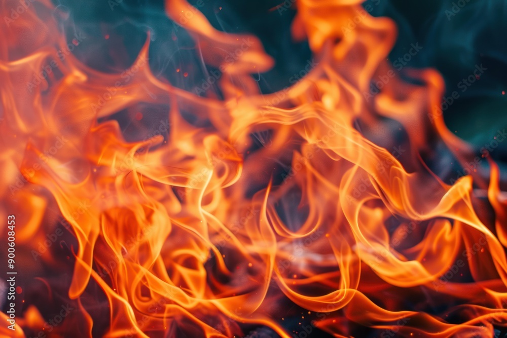 Poster vibrant close-up image capturing the dynamic motion and colors of fierce flames