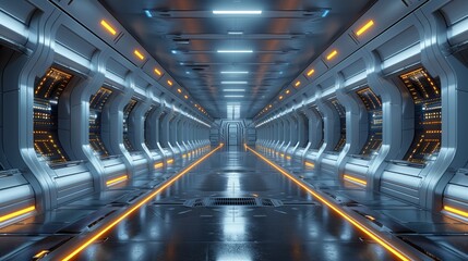 a futuristic tunnel with a lot of windows and lights