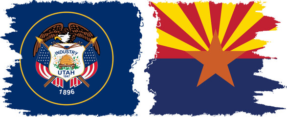 Naklejka premium Arizona and Utah states grunge brush flags connection, vector