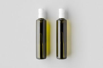 Olive, sunflower, sesame oil bottle mockup, top view.