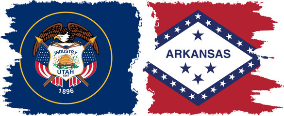 Naklejka premium Arkansas and Utah states grunge brush flags connection, vector