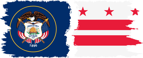 District of Columbia USA - Washington, DC and Utah state grunge brush flags connection, vector