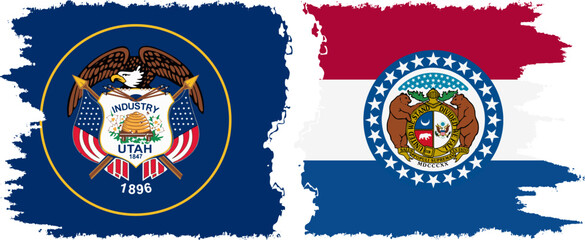 Missouri and Utah states grunge brush flags connection, vector