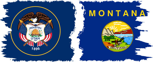 Montana and Utah states grunge brush flags connection, vector