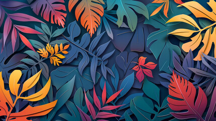 Abstract paper cut style flower leaf pattern color for decorative background