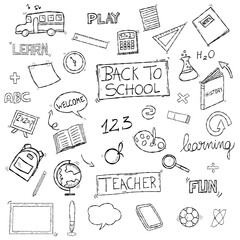 Set of hand drawn doodles back to school elements