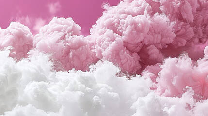 Fototapeta premium Abstract background banner wallpaper Fluffy Pink Clouds Against Blue Sky