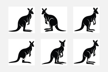 set of kangaroo silhouettes