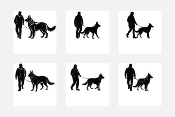 Vector silhouette of a dog and man 
