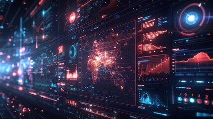 Obraz premium Data visualization, holographic classification, futuristic sorting algorithms, advanced data parameters