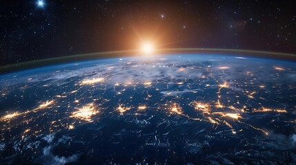 Fototapeta premium Glowing Earth with global internet network, communication technology, data transfer links