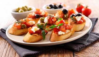 Crostini - an Italian appetizer consisting of small slices of grilled bread and toppings, generative AI