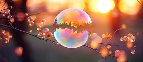 A Rainbow Bubble Reflecting a Sunset