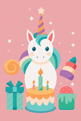 Fototapeta premium Colorful Happy Birthday background with unicorn