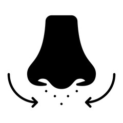 Pollen Allergy. Nose icon. black fill icon